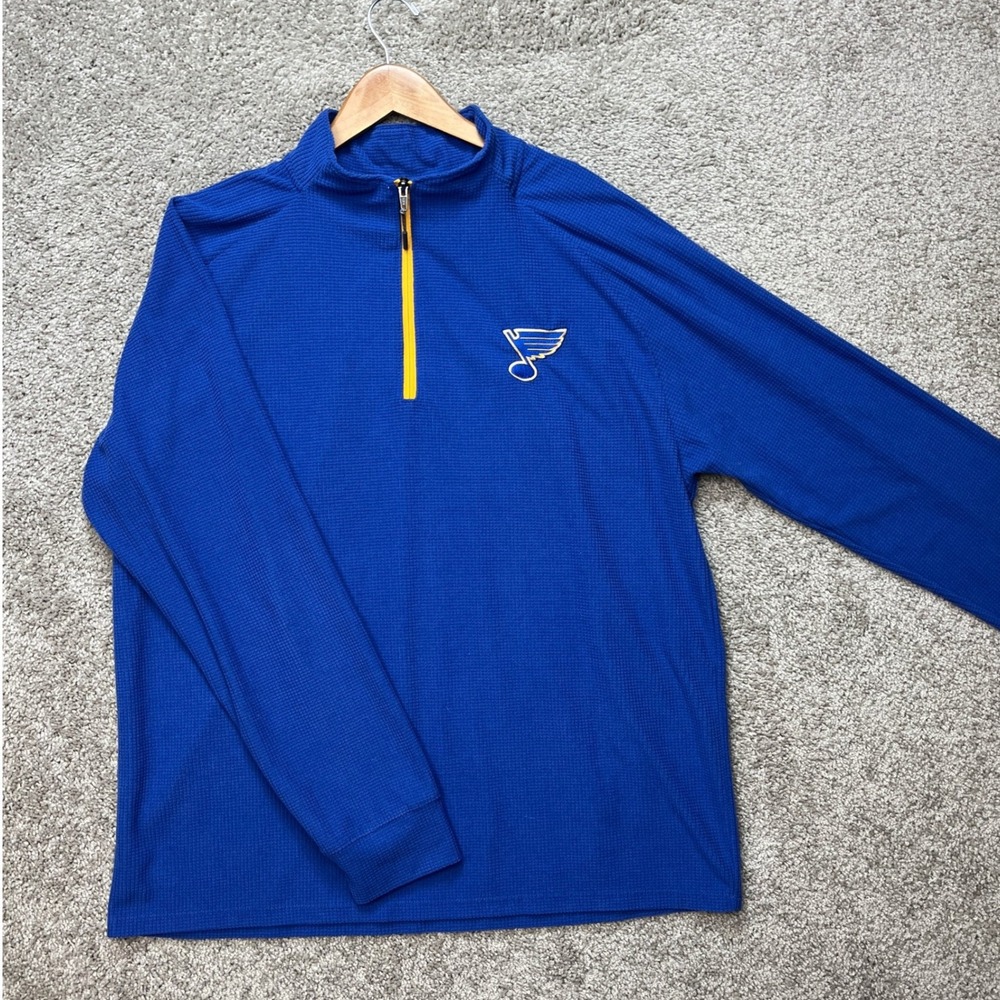St. Louis Blues NHL Pullover Men XL Blue Long Sleeve Quarter Zip Hockey Logo EUC